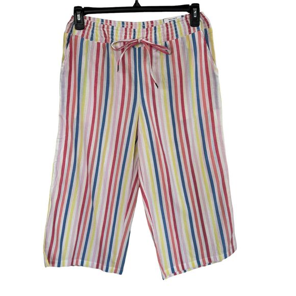 Style & Co Petite Medium Capris Pants Striped Wide Leg Smocked Waist Gauzy Multi - Picture 1 of 8